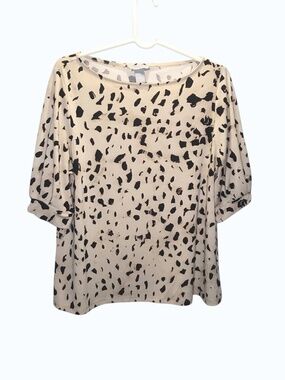 H&M Cream Black Abstract Print Oversized Blouse Top Size Large